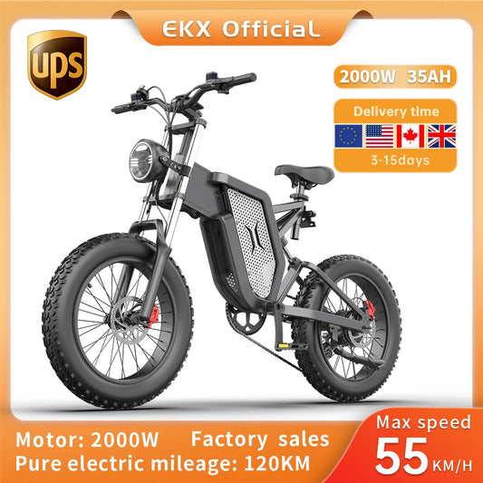 EKX X20 Electric Bike: 20" Fat Tire, 2000W, 48V, 10AH, Aluminum Frame