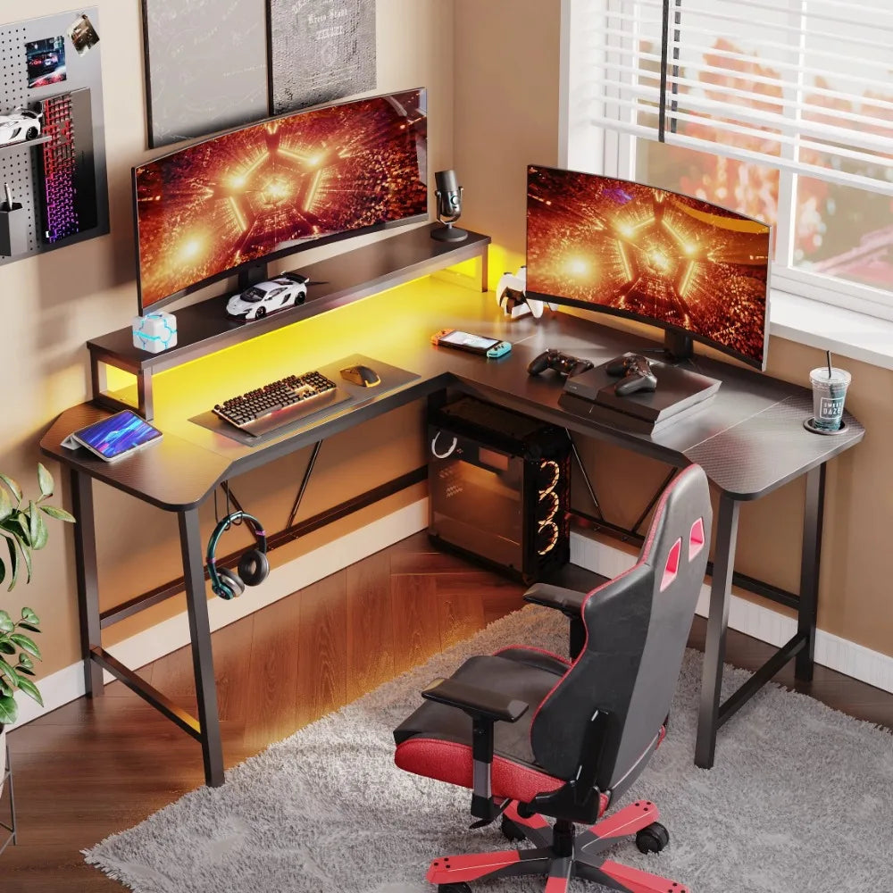 L-Shaped Gaming Computer Desk With Monitor Stand