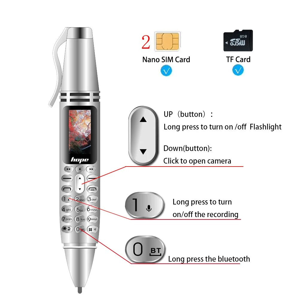 Pen Shaped 2G Screen Dual SIM Card GSM Mobile Phone