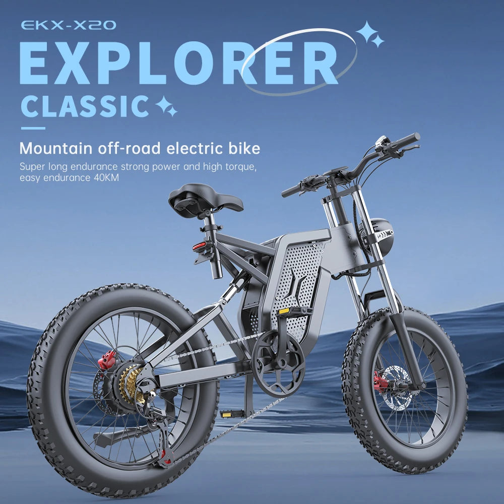 EKX X20 Electric Bike: 20" Fat Tire, 2000W, 48V, 10AH, Aluminum Frame