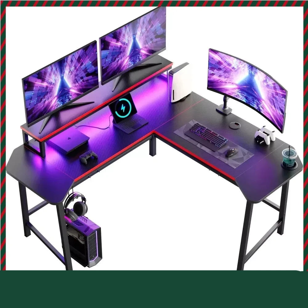 L-Shaped Gaming Computer Desk With Monitor Stand